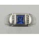 A 9 carat white gold and sapphire gentleman's ring,