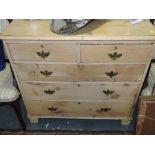 A 19th century pine chest, fitted two short and three graduated long drawers on bracket feet, W.