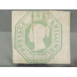 A Queen Victoria one shilling, green with faults, SG54.
