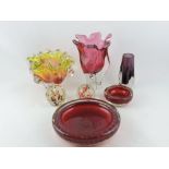 A red glass concentric bubble suspended bowl in the manner of Whitefriars, D.