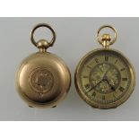 An early 20th century open face pocket watch, with a foliate engraved case stamped 18ct,