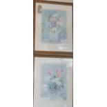 Modern British school, Flowers I & II, a pair of artist's proofs, Still Life Vases of Flowers,