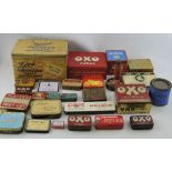A collection of early 20th Century and later advertising tins including Oxo, Lyons Orchard Toffee,