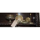 A small collection of assorted Indian brassware, including a footed bowl,