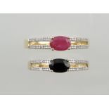 A diamond and ruby set dress ring, on a 9ct gold band,
