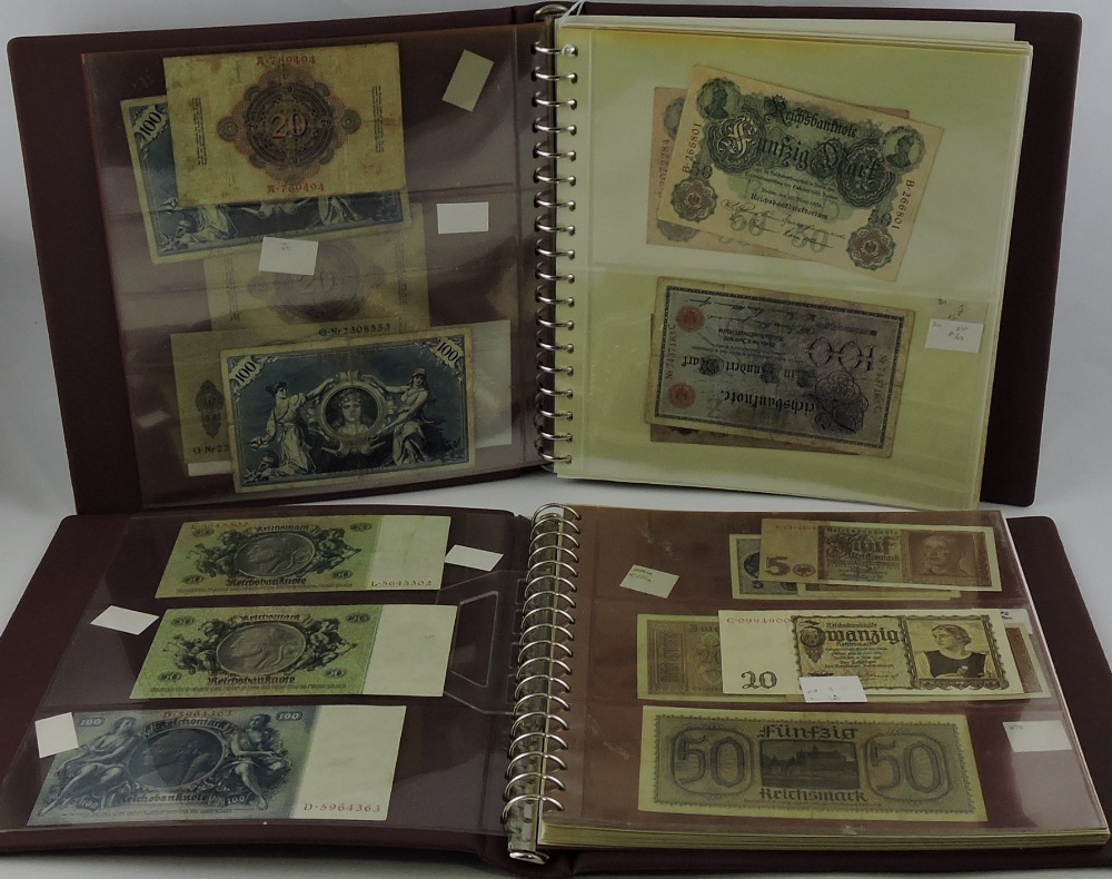 Two albums of German banknotes, 1904-44, mainly VF or better, including some rare notes,