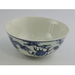 A blue and white bowl, decorated with a pair of dragons chasing a flaming pearl, D. 18cm.