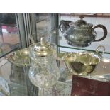 A George V silver lidded cut glass preserve jar,