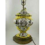 An late 19th / early 20th century Italian maiolica table lamp base, converted.