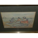 20th century Continental school, a study of figures overlooking a beach,