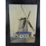 Pieter Centuan der Wilt (Dutch, 1908-1976), 'Windmill', watercolour, signed lower right. H.44cm W.