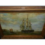 Late 19th / early 20th century Continental school, a maritime study of ships at sea, oil on board.