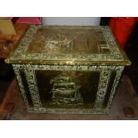 An early 20th century brass box, together with small brass sundry items etc. H.40. W.48.