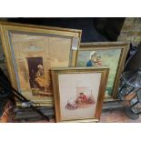 Four Middle Eastern figural studies, oleographs, framed. H: 75cm W: 52cm