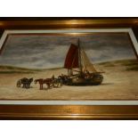 Hendrick Hulk (1842-1937), 'Unloading the Catch', oil on board, signed lower right, label to