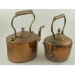 Two Victorian copper kettles, largest H: 30cm