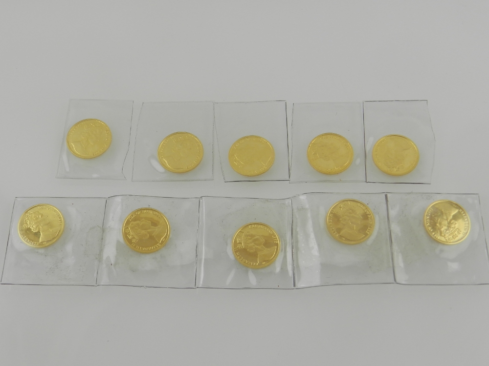 A collection of ten various gold coins, including ten 1995 Angels.