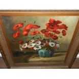 20th century Dutch school, 'Red and White Poppies', oil on canvas, signed lower right. H.55cm W.