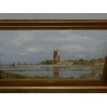 Early 20th century Continental school, a landscape study with windmill to the foreground,