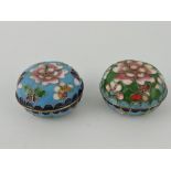 Two early-mid 20th Century Chinese cloisonne circular pill shaped boxes (2)