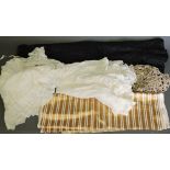 A small quantity of textiles including two white lace and embroidered garments and items of damask,