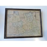After Norden hand coloured engraving, map of Surrey and surrounding counties,