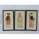 Three early 20th century silk collage pictures of immortals, 26 x 13cm, (3).