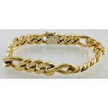 A heavy 18ct yellow gold flat curblink bracelet, L 21 cms, stamped 750, 73 gr.