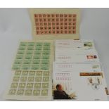 Three full sheets of early 20th century Chinese stamps,