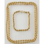 An Italian 18ct yellow gold necklace and matching bracelet of rope twist form, necklace 80 cms,