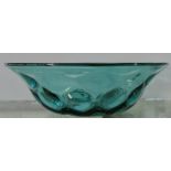 A Whitefriars aquamarine bowl, of textured pattern, D. 26cm.