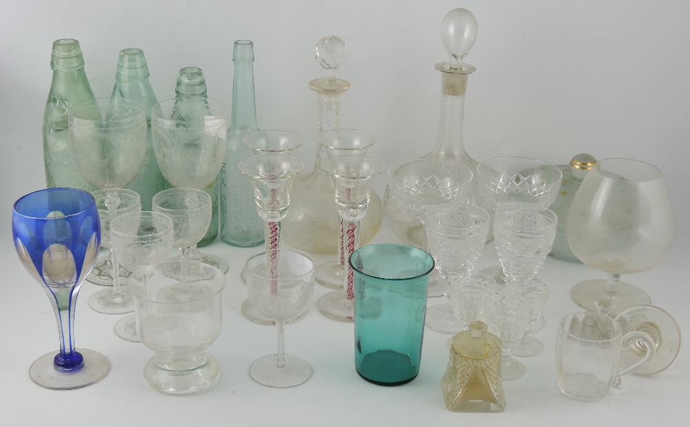 A small quantity of glassware, including four double air-twist cordial glasses, H.