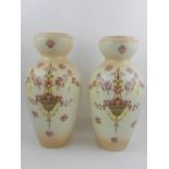 A late of late 19th/early 20th century Crown Devon blush ivory style porcelain vases, decorated with