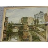 20th century British school. 'Camden', oil on board, signed lower right.