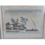 Late 19th / early 20th century Continental school, a riverscape study, watercolour. H.18cm W.