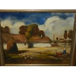 Bela Ivanya Grunwald (Hungarian, 1867-1940). A bucolic farm scene, oil on canvas, signed lower