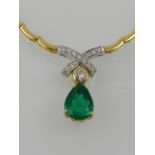 An 18 carat yellow gold, diamond, and emerald set necklace,