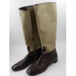 Prada, Milan. A pair of ladies brown leather and canvas boots. size 38.
