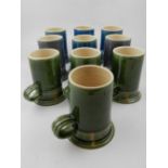 Sean Gordon Nantyglow pottery mugs, glazed in green and blue.