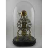 A 19th century skeleton clock, within a glass dome. H.