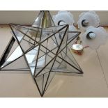 A brass and glass star-shaped ceiling light, together with a pair of twin branch wall lights.
