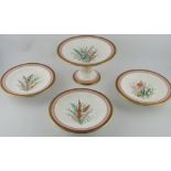 A set of four late 19th century Worcester comports, decorated with summer flowers,