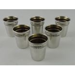 A set of six French white metal shot cups, each bearing a French control mark, 1.6ozt.