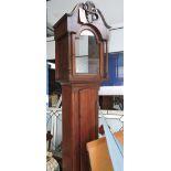 A Victorian style mahogany longcase clock case with glazed swan neck hood enclosing a painted dial