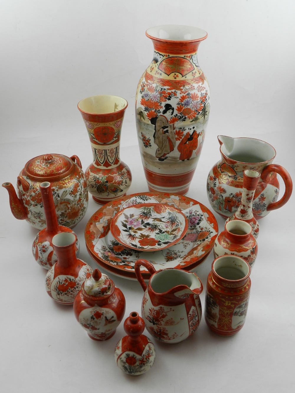 A collection of Kutani porcelain ware, to include vases,