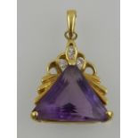 A yellow metal, diamond and amethyst pendant,