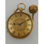 A late 19th / early 20th century 18ct yellow gold pocket watch, having a Roman baton dial,