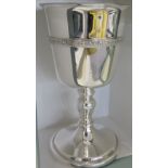 A silver plated christening chalice, with a Lindisfarne pattern girdle,