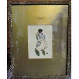 After Egon Schiele 'Nude with Green Stockings' Gauche & Watercolour, bears signature. 23x18cm.