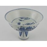 A Chinese hard paste blue and white porcelain stem bowl,
